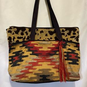Atenti Bold Geometric Designs vivid colors large Tote bag purse weekender Zip
